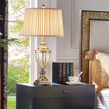 Роскошная стеклянная настольная лампа для гостиной с регулируемой яркостью, переключатель E27, настольная лампа для чтения, прикроватная тумбочка для спальни, тканевое домашнее освещение