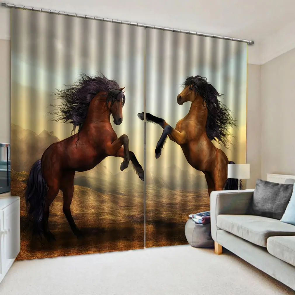 2 шт мультфильм лошадь затемненные 3D окна занавес животное подушки занавес 170*200 см современные украшения дома