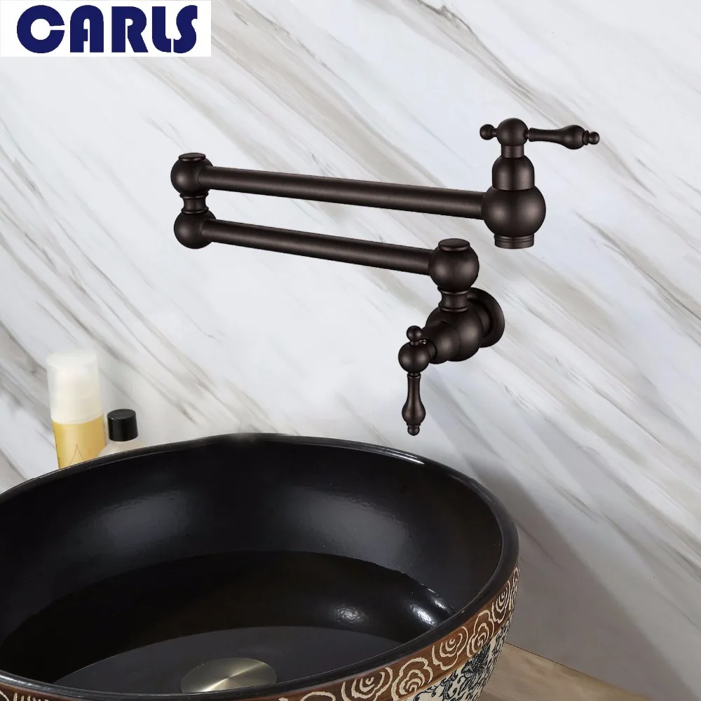 European black brass spray painted wall type kitchen faucet double switch washing vegetable basin faucet can be rotated European black brass spray painted wall type kitchen faucet double switch washing vegetable basin faucet can be rotated