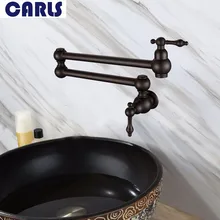 ФОТО european black brass spray painted wall type kitchen faucet double switch washing vegetable basin faucet can be rotated