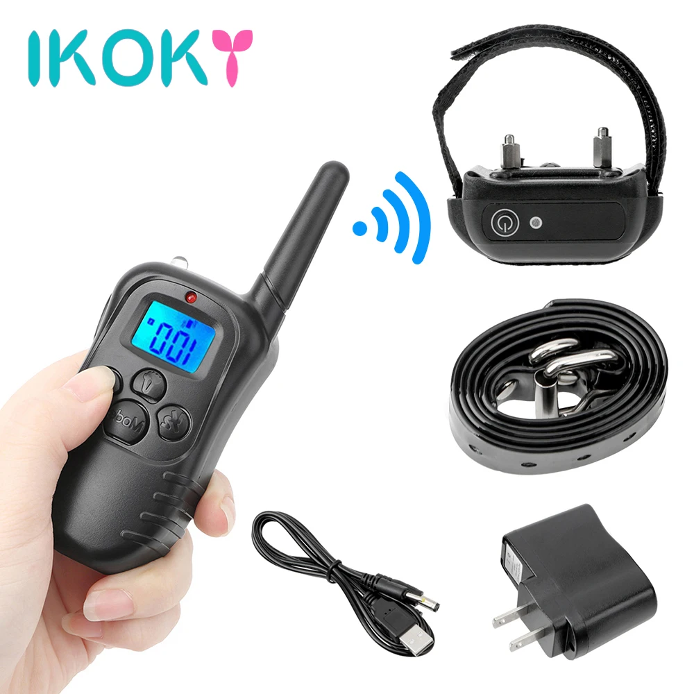 IKOKY Electric Shock Penis Ring Neck Collar Electro Stimulation Remote