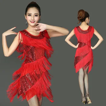 

Sexy Latin Dance Dress Women Performance Costume Competition Fringe Tassels Salsa Sequins Chacha Latina Club Party Night Dress