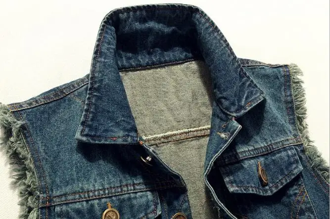 Джинсовые жилеты мужские 6XL рваные мужские безрукавки Промытые джинсы жилет мужские ковбойские брендовые хип-хоп куртки без рукавов мужские темно-синие