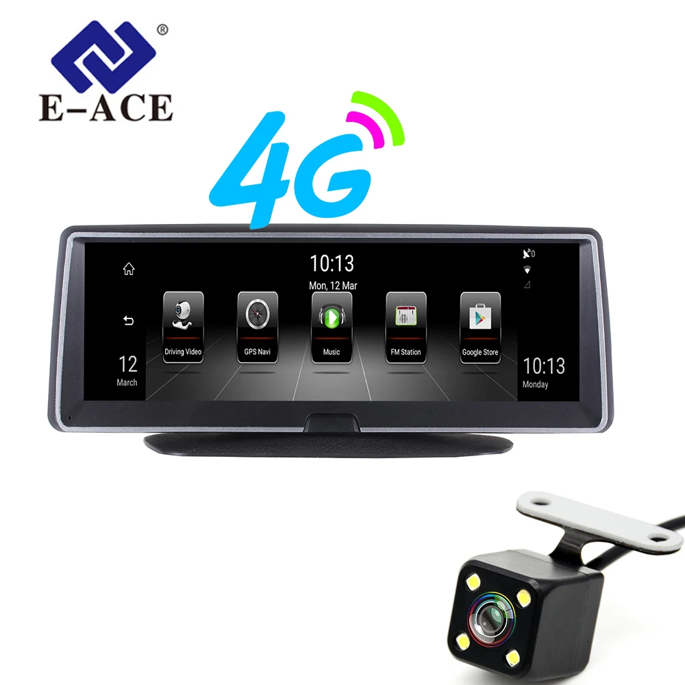 E-ACE E04 8 pulgadas 4G Android Dual de la lente del coche DVR GPS Navigator ADAS Full HD 1080 P Dash Cam grabador de navegación de registro de vídeo automático