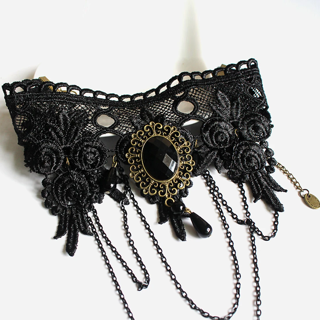 

Hot Party Queen Gem Wide Necklace Women Black Lace Necklace Punk Dress Accessories Faux Collar Jewelry
