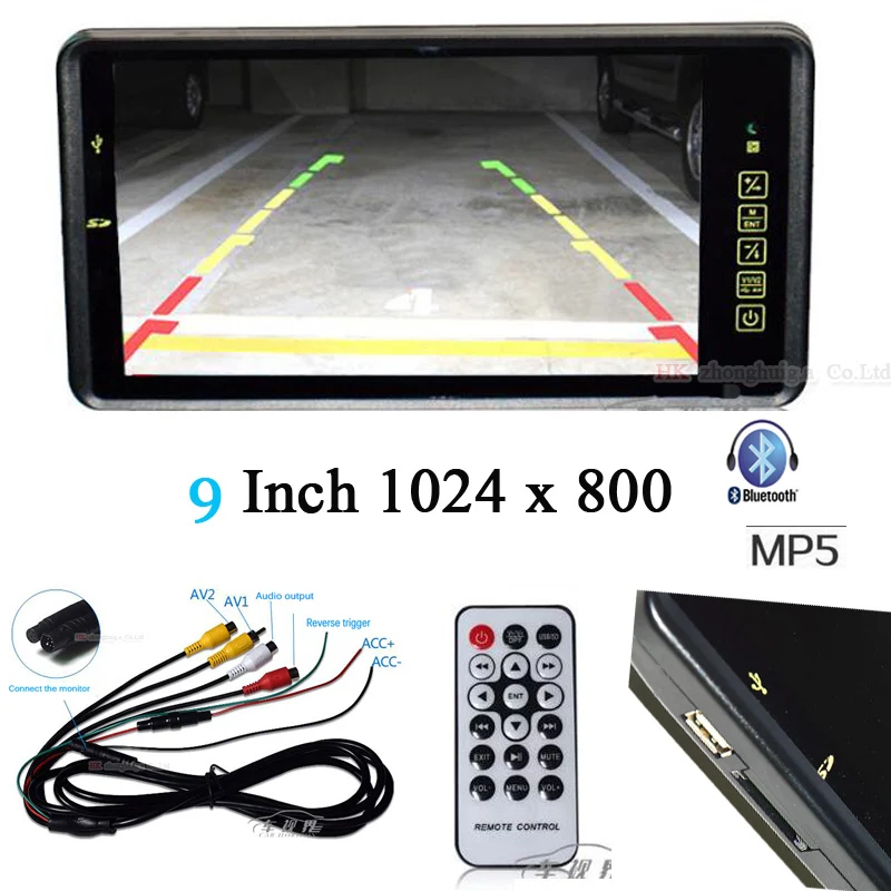 2018 Newest 9 Inch LCD Car Mirror Monitor Bluetooth MP5 FM Music Player with USB SD Remotely control Audio input Parking assist