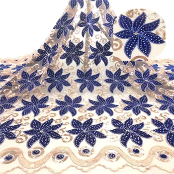 

Tollola Wedding Lace African French Lace Fabric High Quality,Velvet Stones Lace Fabric In Royal Blue, Heavy Beaded Lace Fabric