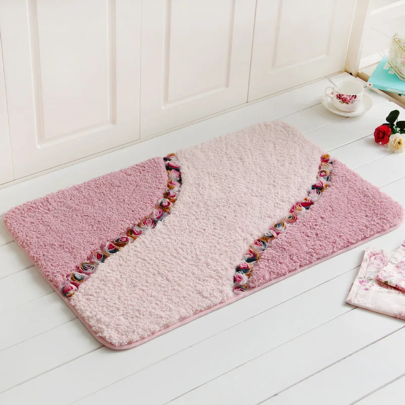 Rural Style Rose Embossed Floor Mat Indoor Home Entrance Cushion Bedroom Door Mat Bathroom