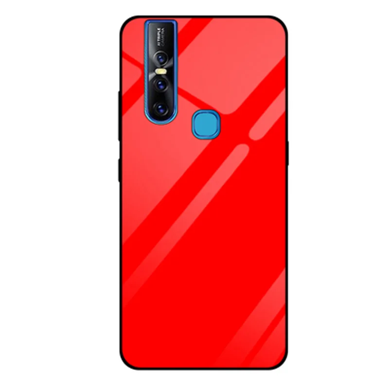 ДЛЯ vivo S1 случае сплошной цвет Закаленное стекло телефон чехол для vivo S 1 V1831A V1831T случаях vivo S1 градиент стекло оболочки 6,53