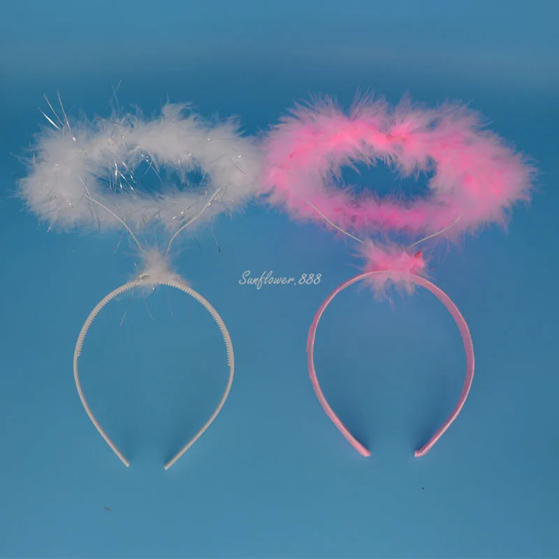 

Women Girl Pink White Feather Angel Halo Ring Headband Kids Princess Headwear Party Hair Accessories Halloween Christmas