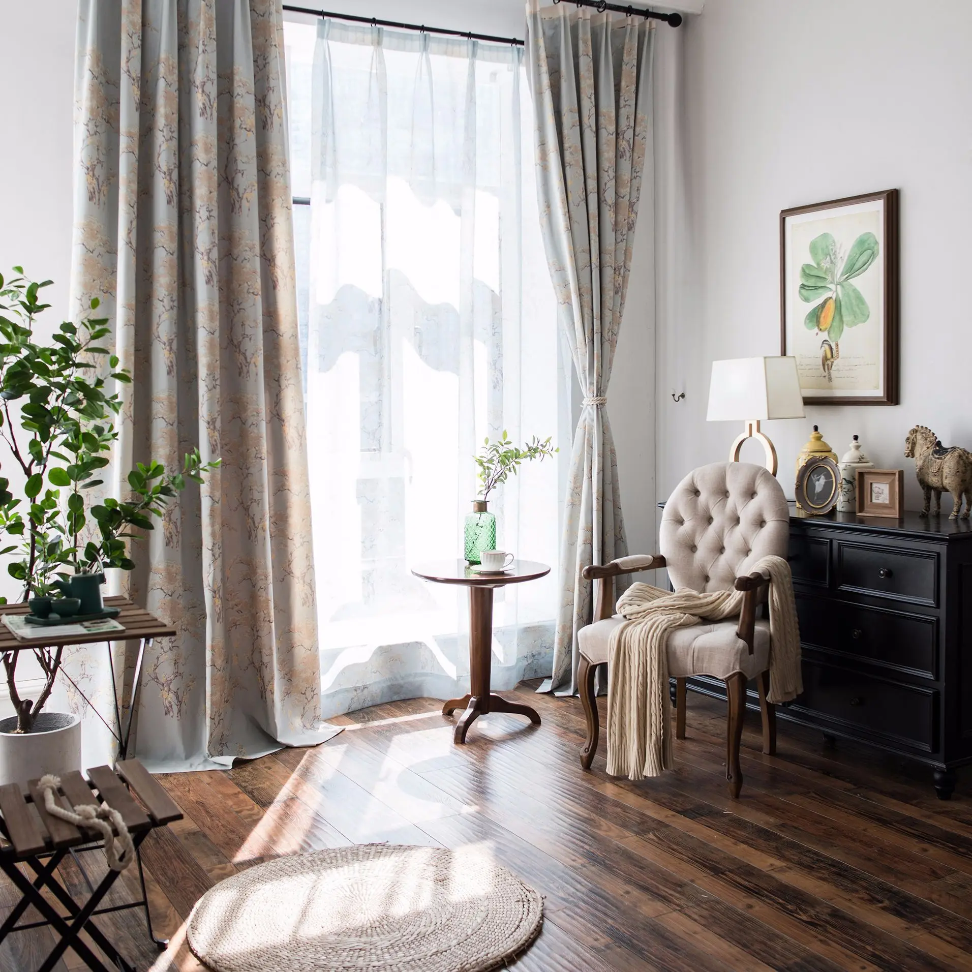 

Slow Soul Blue Coffee impressionism Modern Chinese Curtain Simple French Window Curtains For Living Room Bedroom Kitchen Floral
