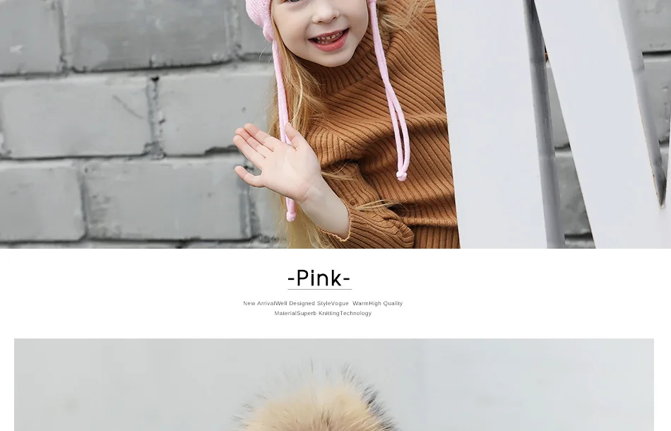 Cap's Children Skullies Beanies Pink Bowknot Double layer Knitted Hat Warm Beanies Kids Hat With Fur Pompom Winter Beanie (12)