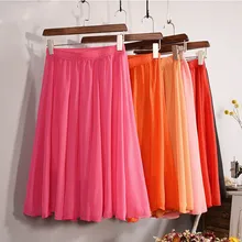 Новая модная женская шифоновая юбка с высокой талией, 23 Цвета, лето, Женская Повседневная облегающая пляжная плиссированная юбка миди Saia SK17