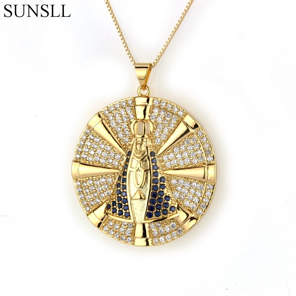 Фото Ожерелье с кулоном SUNSLL, двухцветное, из меди, с кубиками циркония, Женские Ювелирные изделия №1