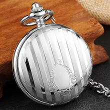 Роскошные серебряные полосы резные двухсторонние Механические карманные часы винтажные часы Скелет ручной ветер Fob мужские и женские цепочка в стиле «стимпанк»