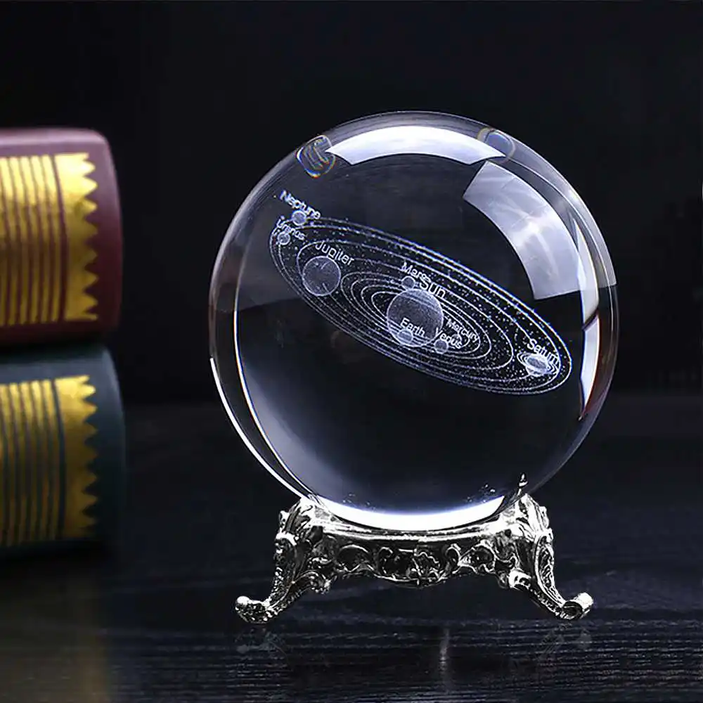 60 мм Диаметр Солнечной системы металлический 3D Хрустальный шар для украшения дома аксессуары подарок 3D лазерный гравированный кварцевый стеклянный шар