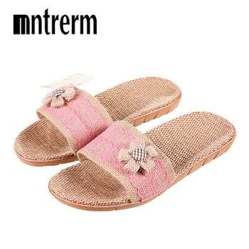 

Mntrerm 2018 New Flower Style Household Linen Striped Skid Hemp Slippers Home Indoor Slipper Summer Women Lover Floor Shoe