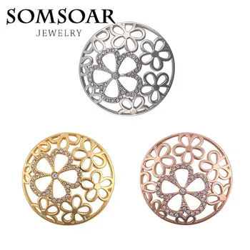 

Somsoar Lovely 3D little Flower Coin Disc fit My Coin moneda Locket Charm Pendant necklace for women fashion jewelry 5pcs/lot