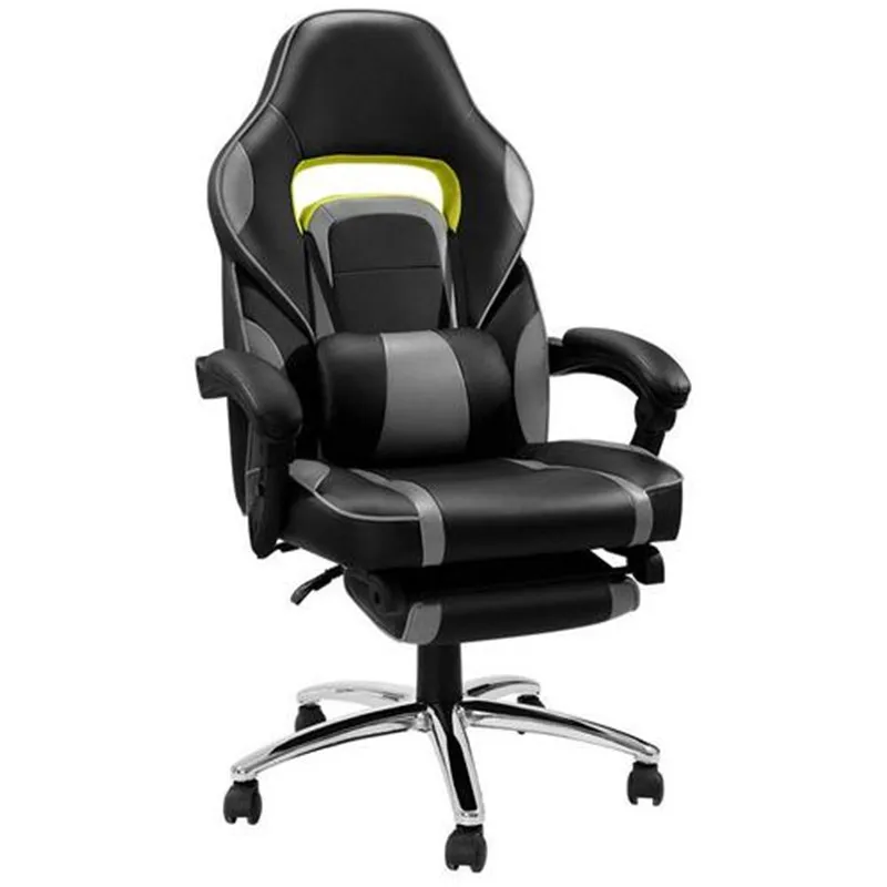 Игровые стулья для офиса из искусственной кожи с подушкой для ног с подушкой для спинки сиденья регулируемое подъемное поворотное кресло HWC - Цвет: Gray Black