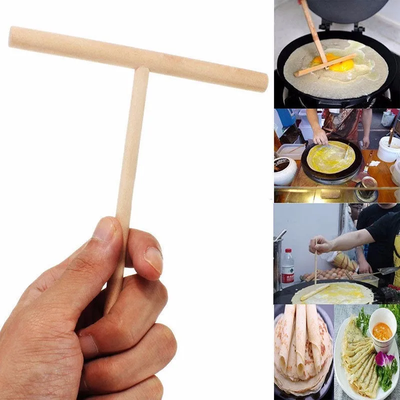 1set Wooden T Letter Kitchen Tool Stick Spreader Crepe Maker