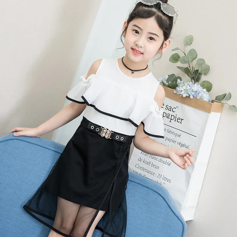

Summer Girls Mesh Dress Solid Layer Children Clothes Strapless Kids Princess Wedding Party Wear Vestido Clothes for 5-10Years
