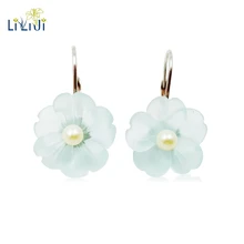 Lii Ji Verdadera Plata de Ley 925 Natural Azul Cristal Flor de la Perla de Agua Dulce