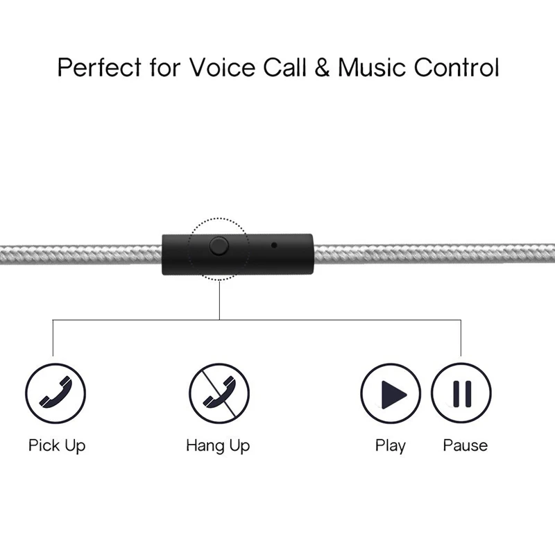 AECHEER 1M 3.5mm AUX Cable Male To Male Jack Audio Cable Cord w/ In-line Remote & Microphone For Headphones AECHEER 1M 3.5mm AUX Cable Male To Male Jack Audio Cable Cord w/ In-line Remote & Microphone For Headphones