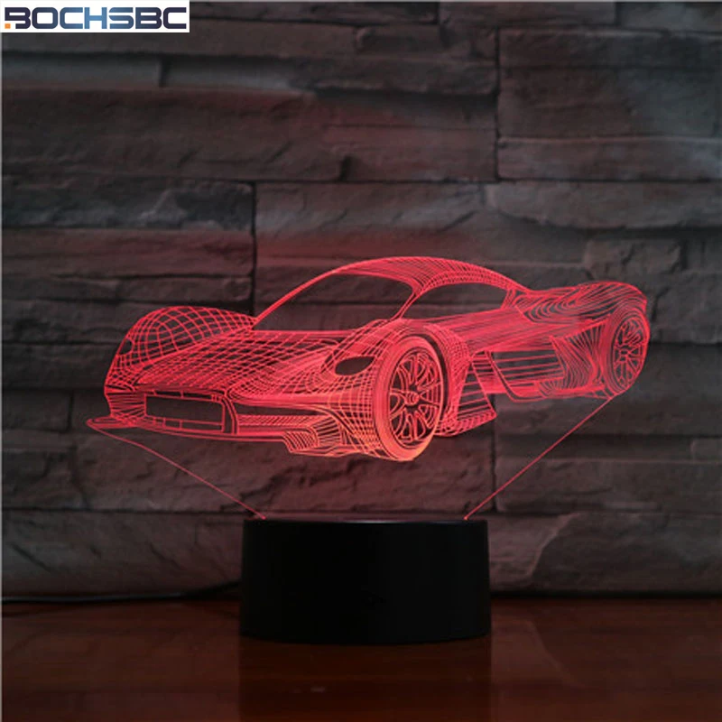 BOCHSBC 3D Cool Sports Car Table Lamp USB LED Acrylic Night Light 7 Colors Changing LED Desk