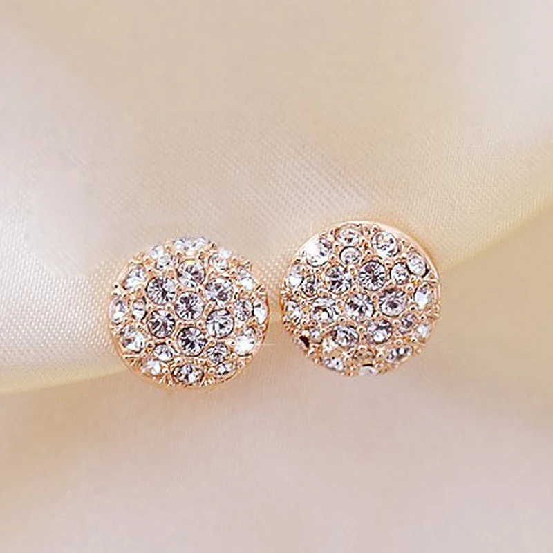

New Fashion Women Lady Elegant circle Crystal Rhinestone Ear Stud Earrings Women Gold color Earring Jewelry