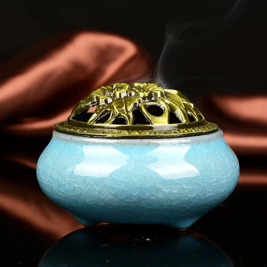 Vintage Chinese Keramik Weihrauch Brenner Halter Buddhist Cones Coil Spirale 