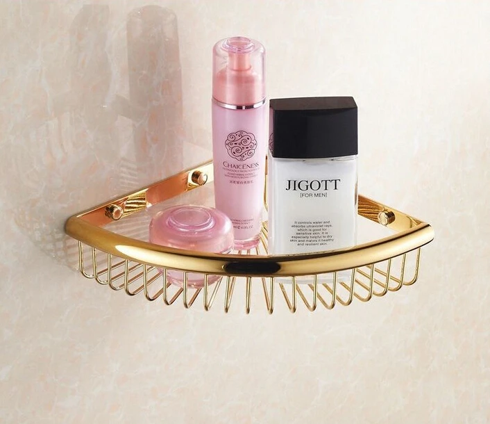 Golden Solid Brass bathroom shelves basket shelf bathroom corner shelf