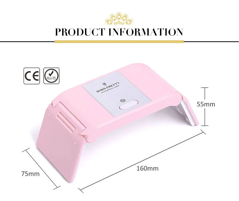Сушилка для ногтей BORN PRETTY 24 Вт, УФ-лампа, 12 светодиодов, USB, для отверждения всех гелей, розовый, черный, эргономичный дизайн, инструменты для лечения Ногтей