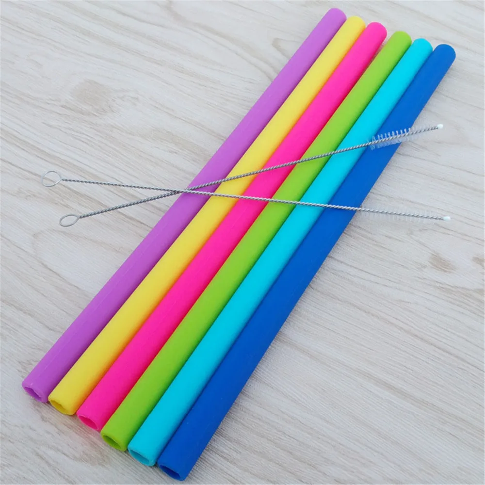 

6pcs Yellow Pink Blue Tropical Cocktail Mix Silicone Drinking Party Straight Bending Reuseable Straws Reusable Wedding Red Green