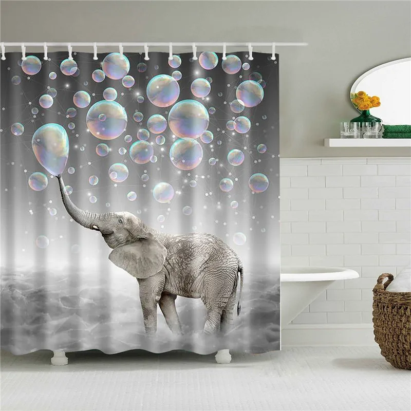 Водонепроницаемый полиэстер ткань занавески для душа набор с крючками животные стиль ванная комната экран для ванной ткань кошка, собака, тигр - Цвет: TZ160753