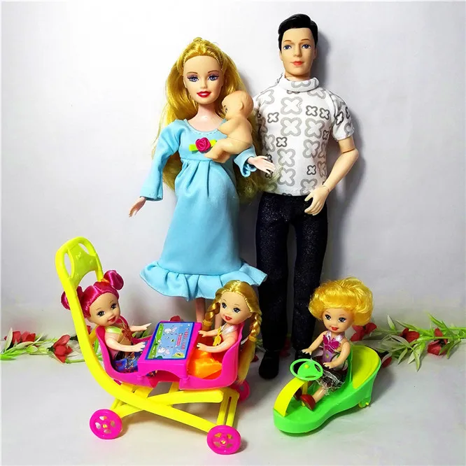 Модные куклы, игрушки для семьи, 6 человек, костюмы для кукол, 1 мама/1 Папа/3, маленькая девочка Келли/1 ребенок, сын/2, детская коляска, настоящая кукла для беременных, подарки - Цвет: Красный