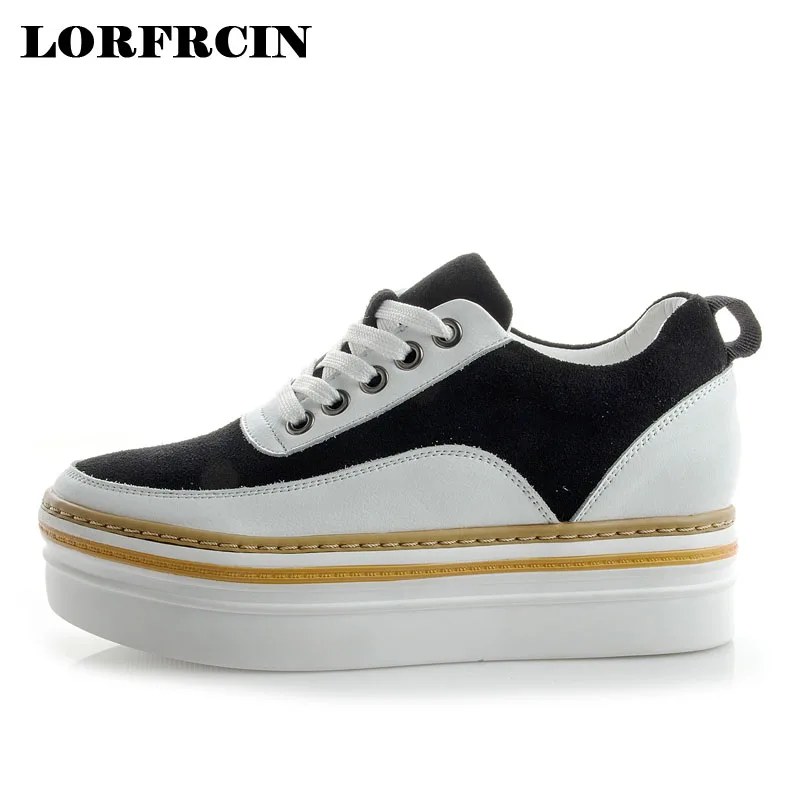 

Genuine Leather Sneakers Women Flat Platform Shoes Thick Soled Hidden Heel Casual Shoes For Woman Ladies Creepers Zapatos Mujer