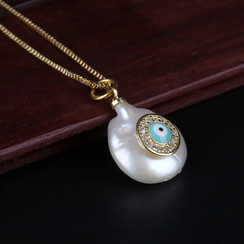 

paved cz tiny disc blue evil eye charm natural coin freshwater pearl bead chic gold link chain pendant choker necklace for women