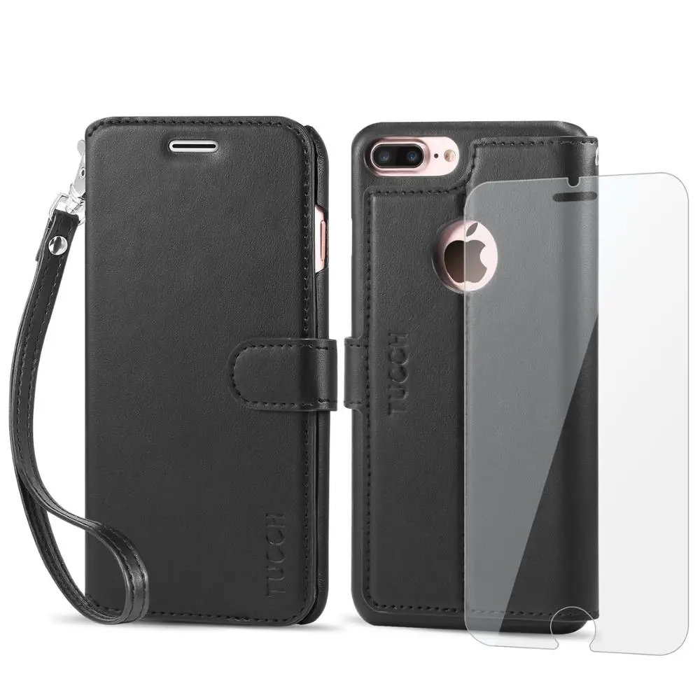 

TUCCH Leather Wallet Case for iPhone 7 Plus, Card Slots Flip Wallet Stand Wrist Strap Carry-All Case for iPhone 7 Plus