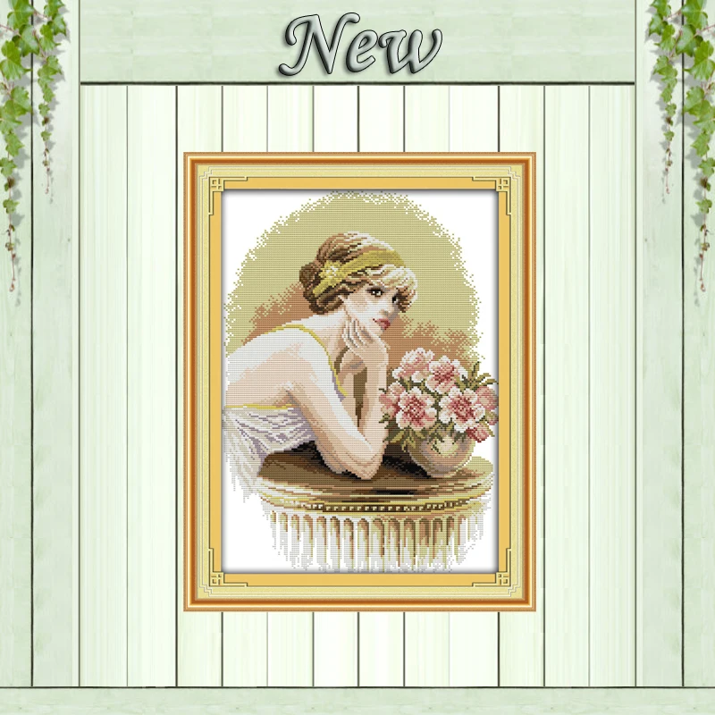 

Noblewoman girl flowers diy paintings counted print on canvas DMC 14CT 11CT Chinese Cross Stitch Needlework Sets Embroidery kits