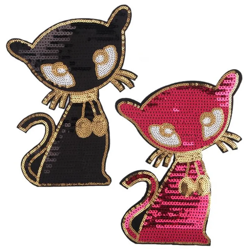 

Biker Patches for clothing T shirt 23cm Cat Sequined Sequins T-shirt Womens Fashion Tops Shirt Girl Animal Patch Clothes