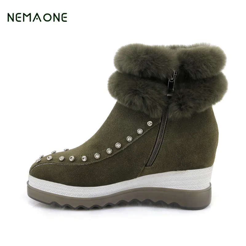 

NEMAONE Free Shipping Top Quality Women's Genuine Sheepskin Leather Snow Boots Natural Wool Fur Snow Boots Warm Winter Boots