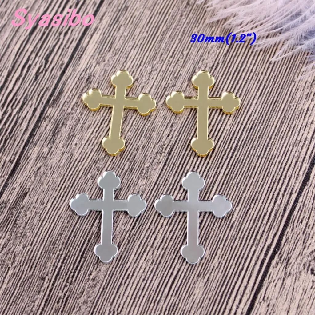 

30mm/50mm Cross Acrylic Charms Gold Miror Silver Mirror Cross Party Ornaments Laser Cutout-AC1556