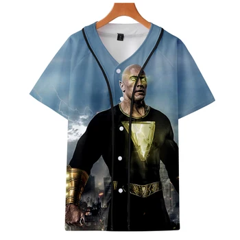 

Shazam Billy Batson New summer Short-sleeved baseball uniform jackets buckled loose casual sports baseball uniform shirt