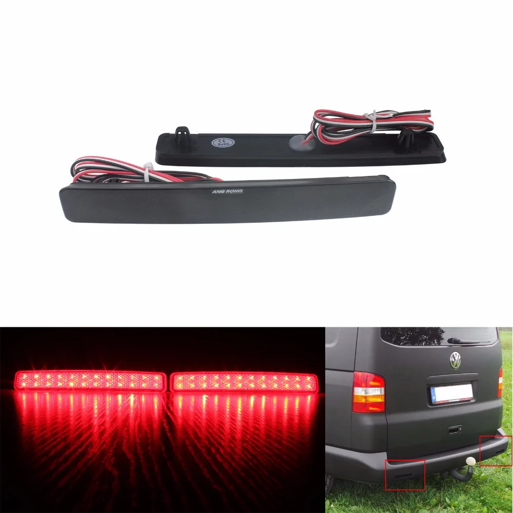 

ANGRONG 2x Black Lens Rear Bumper Reflector LED Tail Stop Light For VW T5 Transporter / Caravelle / Multivan 2003-11 Red