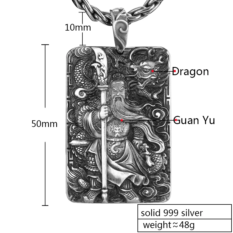 ZABRA religion, Твердые Подвески из стерлингового серебра 999 пробы для мужчин, Dragon Guan Yu Hero, хорошее Ожерелье для молитвы, Винтажные Ювелирные изделия для китайской культуры