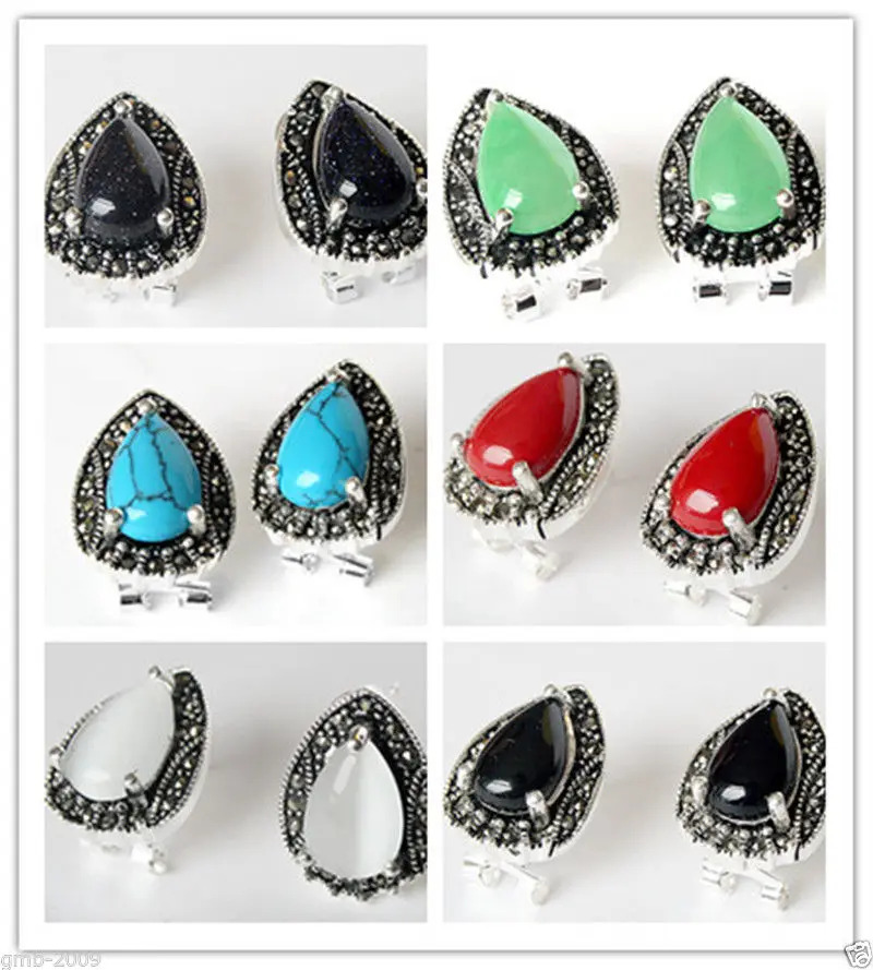 

HOT SELL - stylish 13*19mm 925 Silver & Marcasite Waterdrop Earrings -Top quality free shipping