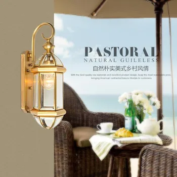 

American Rural Copper Glass LED Wall Lamp European Retro Outdoor Waterproof Balcony Courtyard Decorate Light Fixture