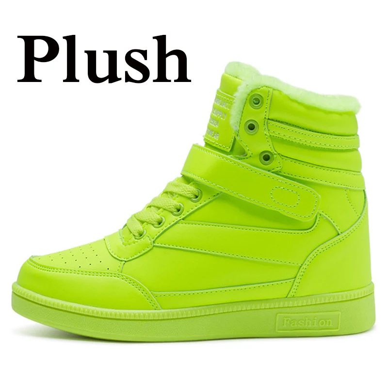 Женские зимние теплые ботильоны; дышащая прогулочная обувь на высоком каблуке; женские кроссовки, визуально увеличивающие рост; мягкая обувь на скрытой танкетке - Цвет: plush green