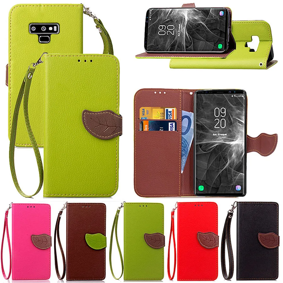 

Leaf Style PU Leather Case For Samsung Galaxy S3 mini S4 mini S5 mini S6 Edge S7 Edge S8 Plus S9 Plus Flip Cover +Lanyard