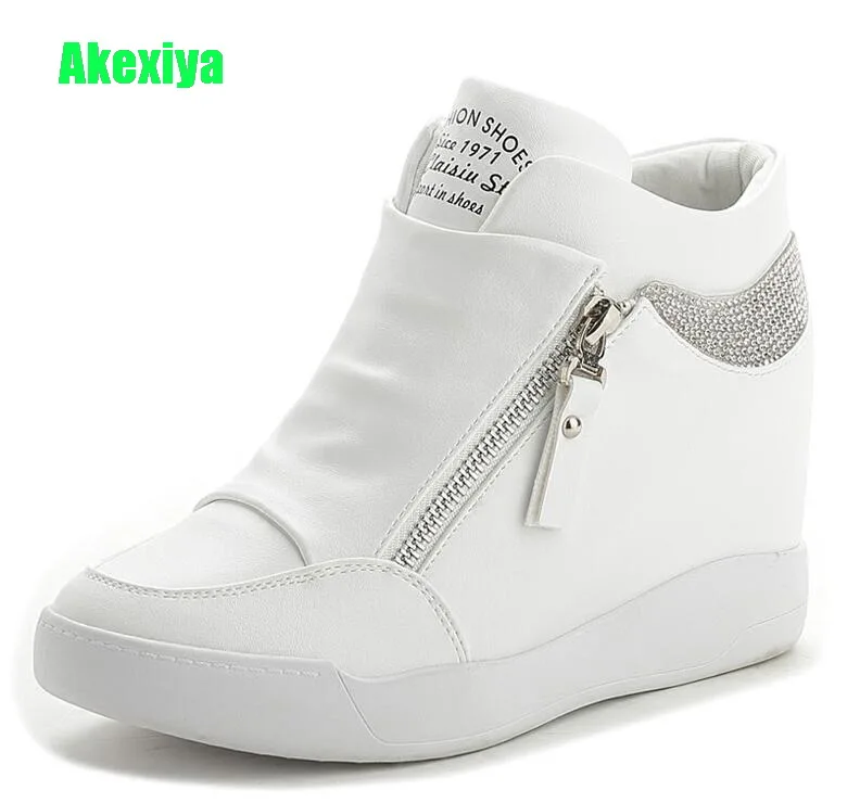 Akexiya/белые кроссовки на танкетке со стразами обувь платформе высокого качества